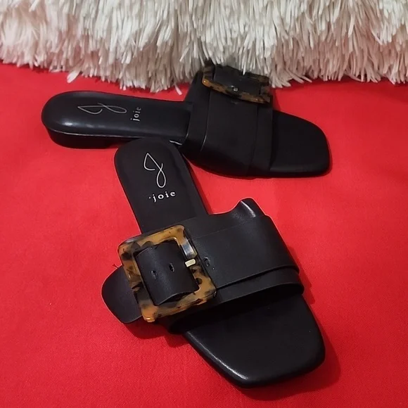 Joie Black Paige Slide Sandals flats tortoise buckle Minimalist Design - Picture 4 of 8